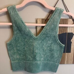 Zenana Outfitters Green Two Way Ribbed Crop Top